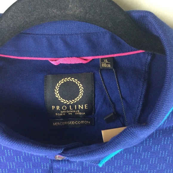 NWT Proline Mercerised Cotton Blue & Turquoise Grid Design Polo Shirt Size XL - Picture 3 of 12